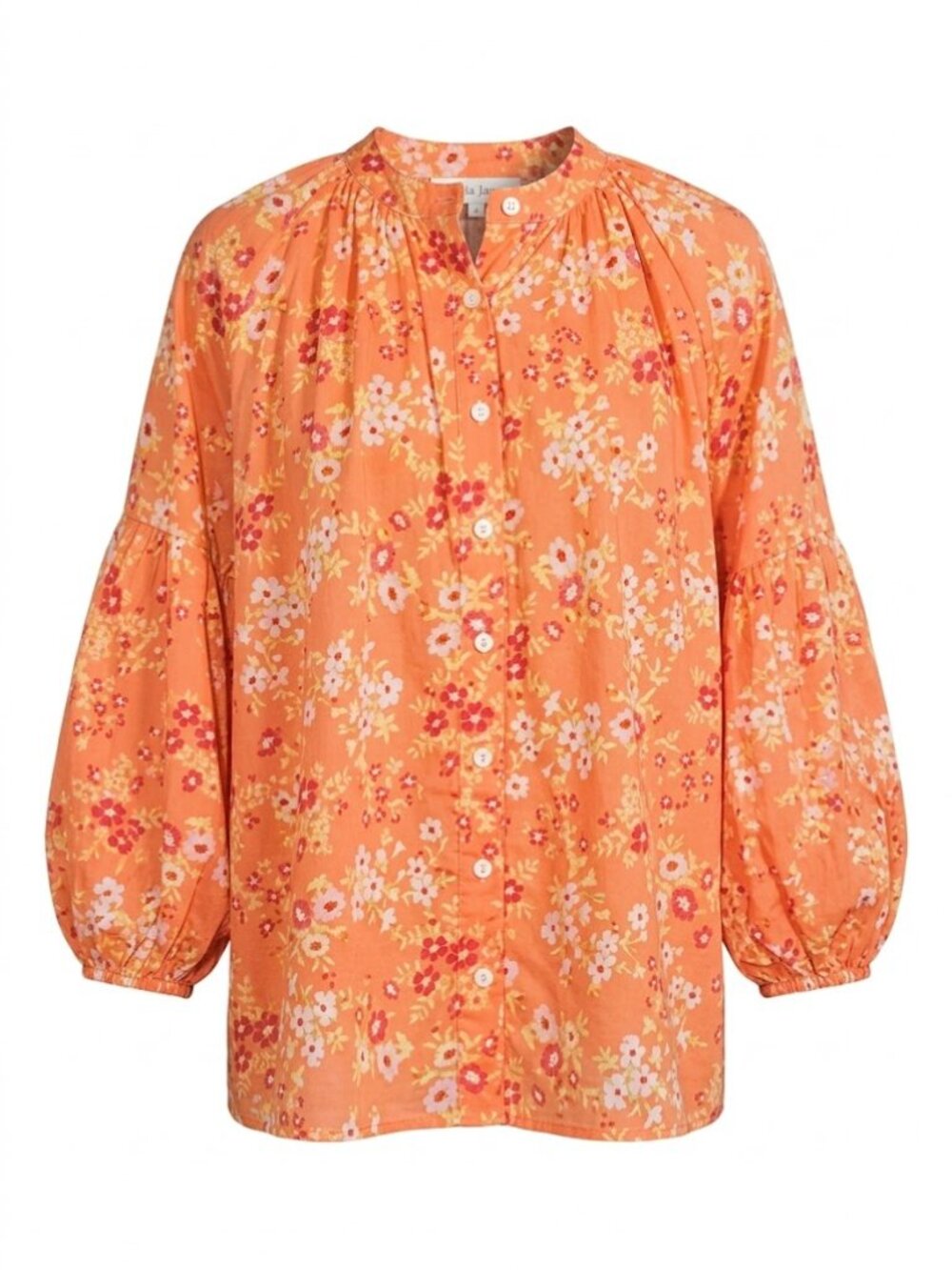 Olivia James The Label Emory Floral Puff Sleeve Blouse Orange Pink Small